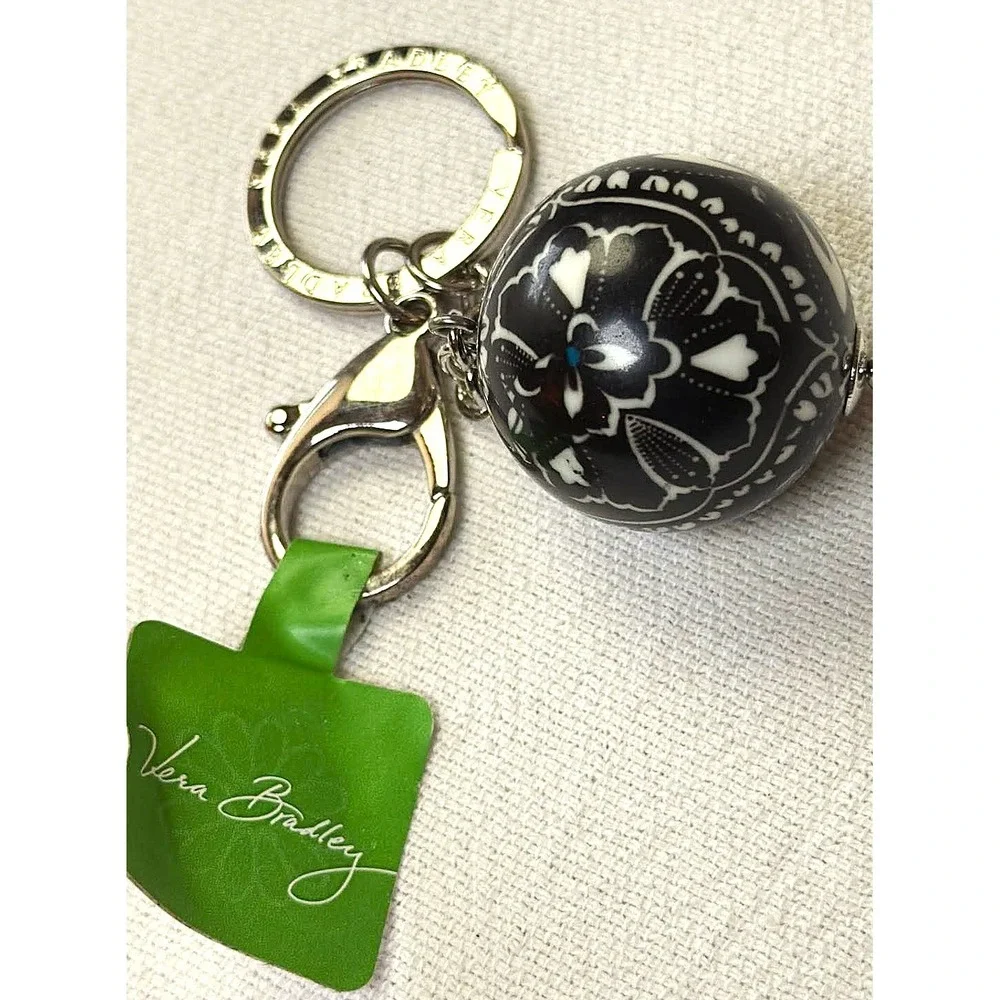 Vera Bradley Have A Ball Barcelona Keychain Black White NWT Retired
